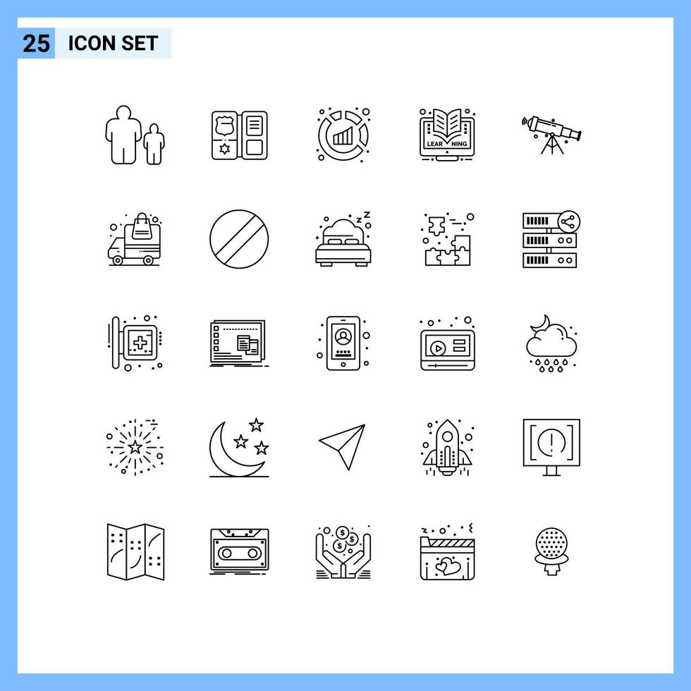 Group of 25 Modern Lines Set for astronomy online analytics learning online Editable Vector Design Elements