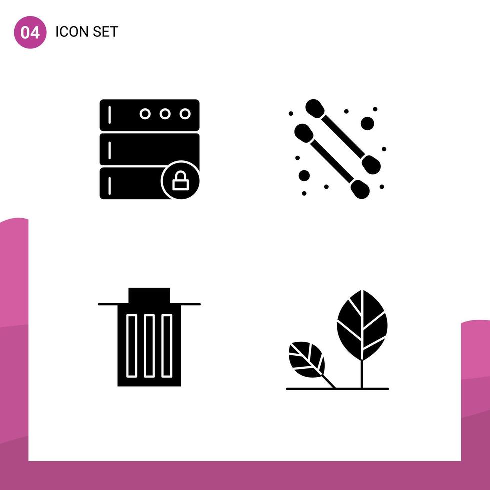 Stock Vector Icon Pack of 4 Line Signs and Symbols for database earth beauty interface environment Editable Vector Design Elements