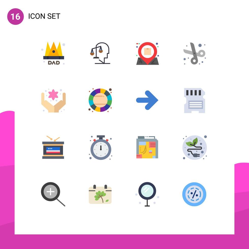 grupo de símbolos de iconos universales de 16 colores planos modernos de la mente de corte de tijera de regreso a la escuela paquete editable de elementos creativos de diseño de vectores