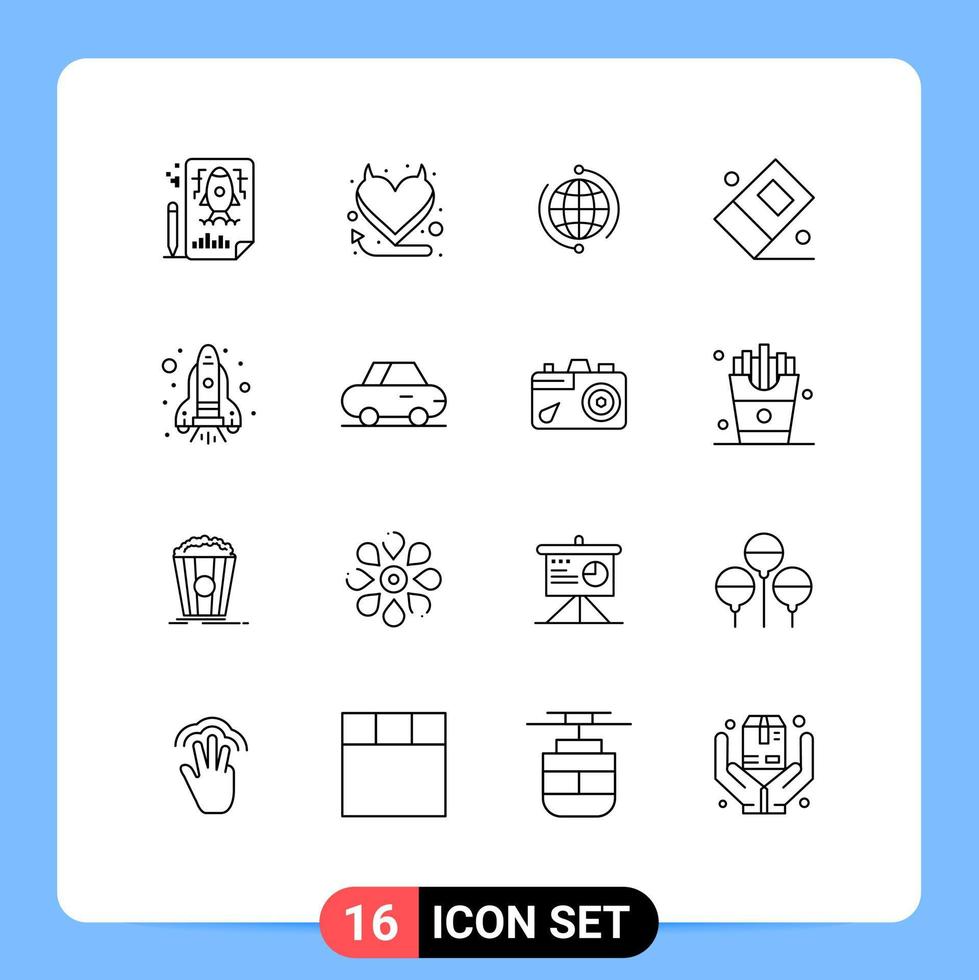 conjunto moderno de 16 contornos y símbolos, como borrador de llama, educación empresarial, elementos de diseño vectorial editables en Internet vector
