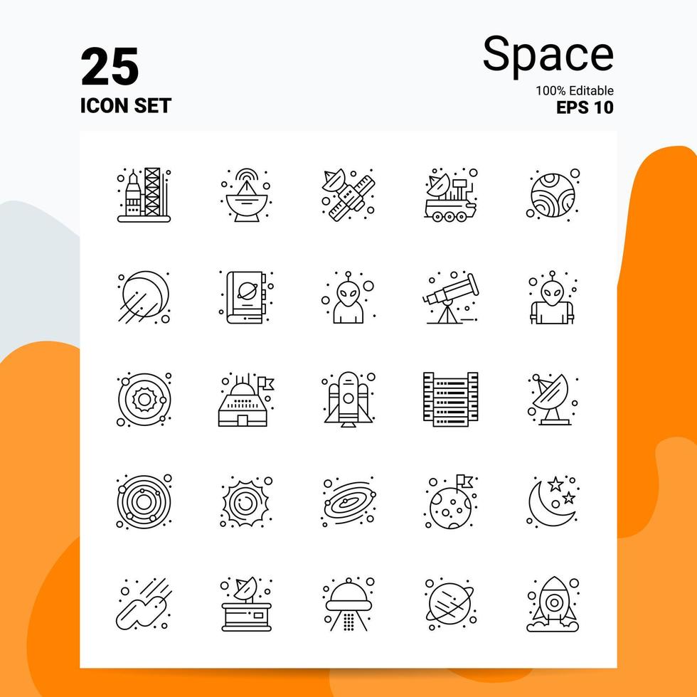 25 Space Icon Set 100 Editable EPS 10 Files Business Logo Concept Ideas Line icon design vector