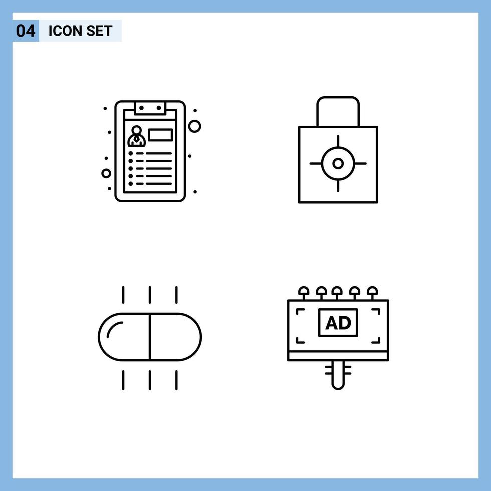 Line Pack of 4 Universal Symbols of cv medical key security ad Editable Vector Design Elements