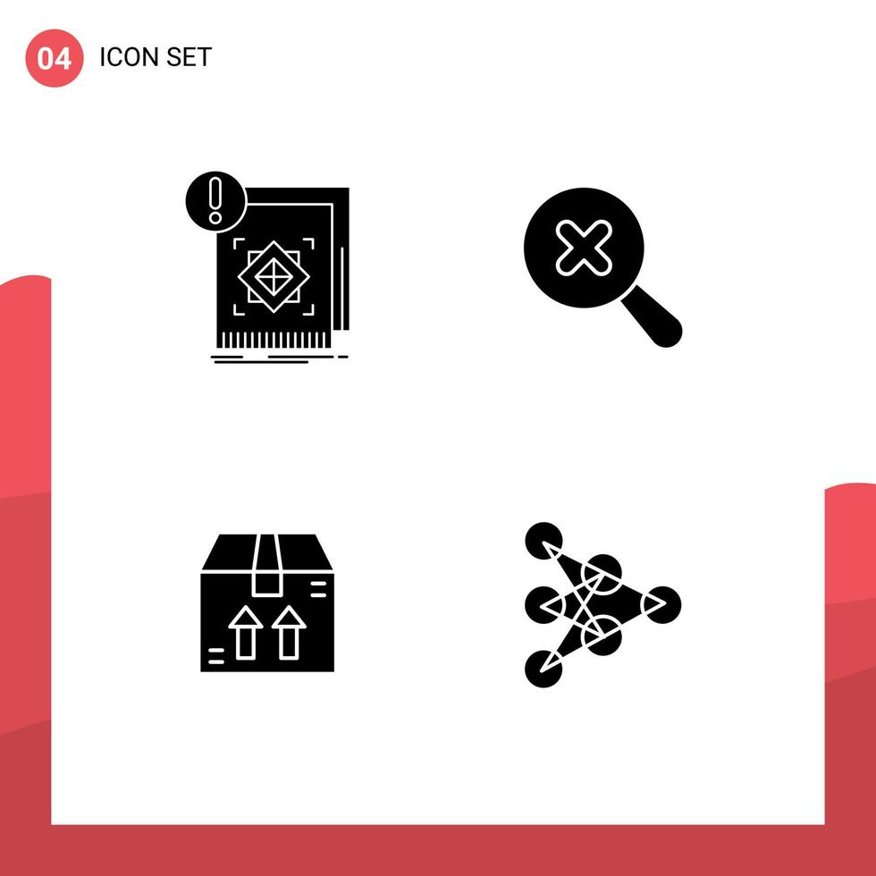 Pack of 4 Modern Solid Glyphs Signs and Symbols for Web Print Media such as structure ecommerce information search learning Editable Vector Design Elements