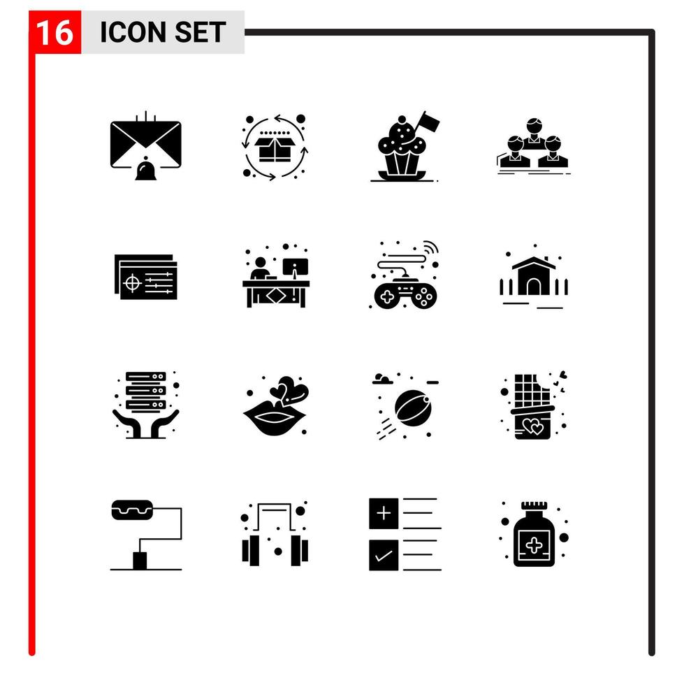 Set of 16 Modern UI Icons Symbols Signs for people employee product cycle company cooker hat Editable Vector Design Elements