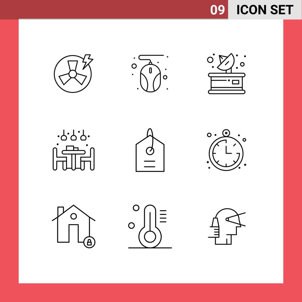 9 Universal Outlines Set for Web and Mobile Applications tag price media dinner living Editable Vector Design Elements