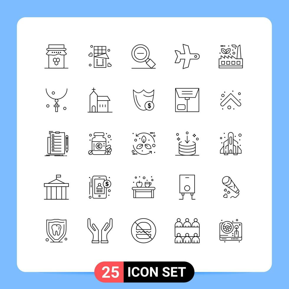 25 líneas universales configuradas para aplicaciones web y móviles vehículo despegue búsqueda de avión dulce elementos de diseño vectorial menos editables vector