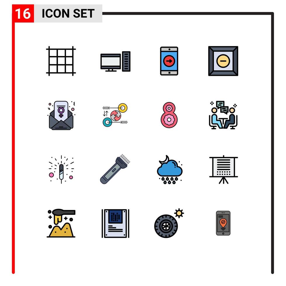 Universal Icon Symbols Group of 16 Modern Flat Color Filled Lines of idea puzzle mobile application email feminism chat Editable Creative Vector Design Elements