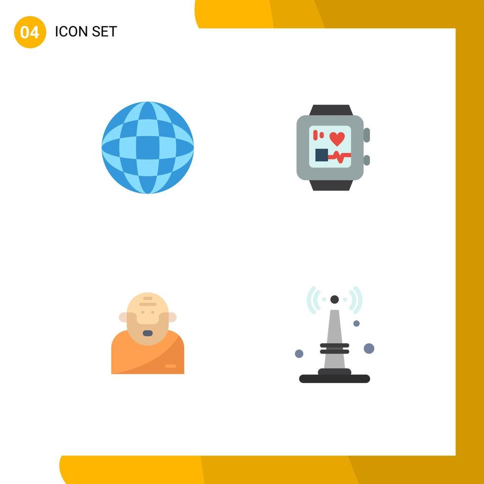 conjunto de 4 iconos de interfaz de usuario modernos símbolos signos para globo antiguo dios médico iot elementos de diseño vectorial editables vector