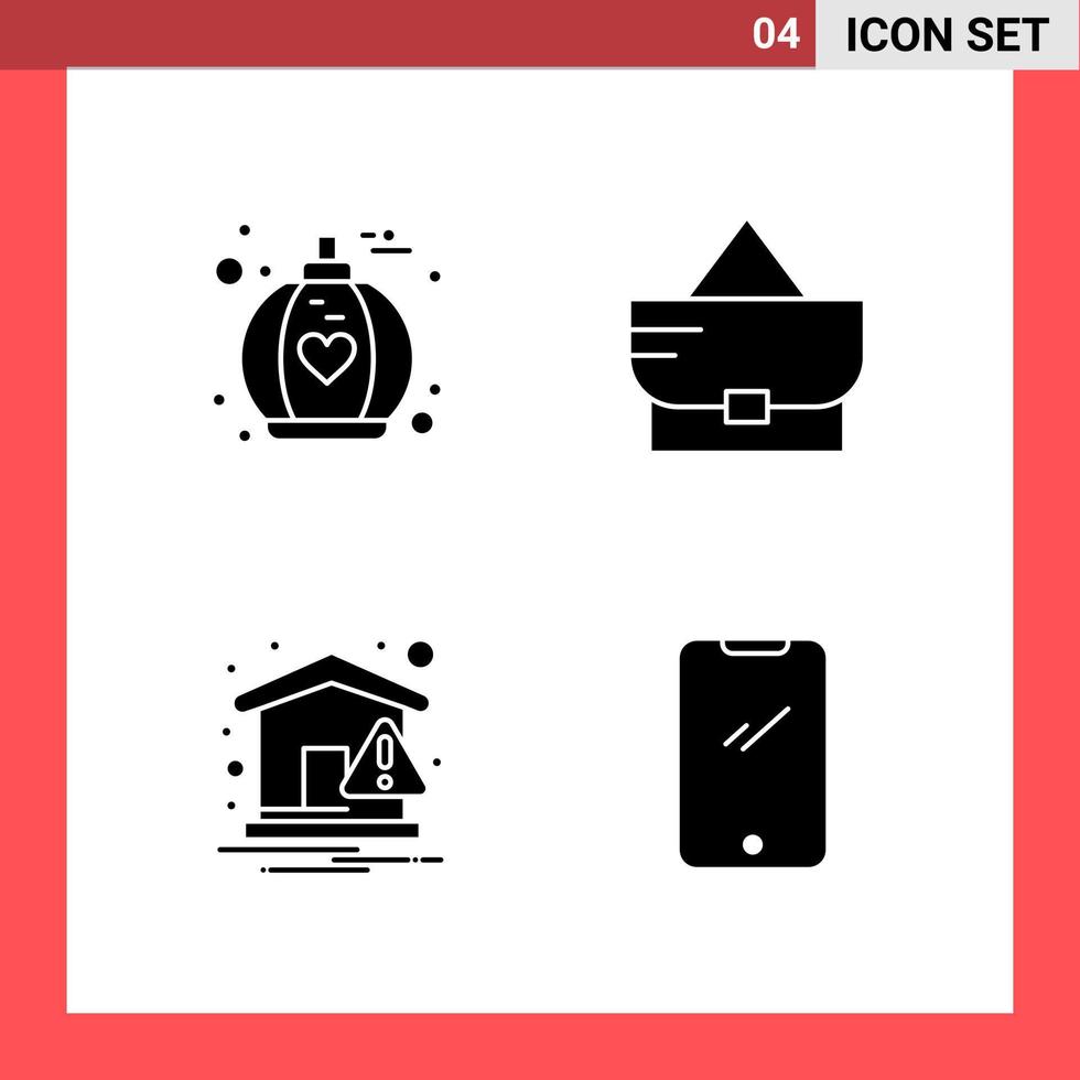 4 Icon Pack Solid Style Glyph Symbols on White Background. Simple Signs for general designing. vector