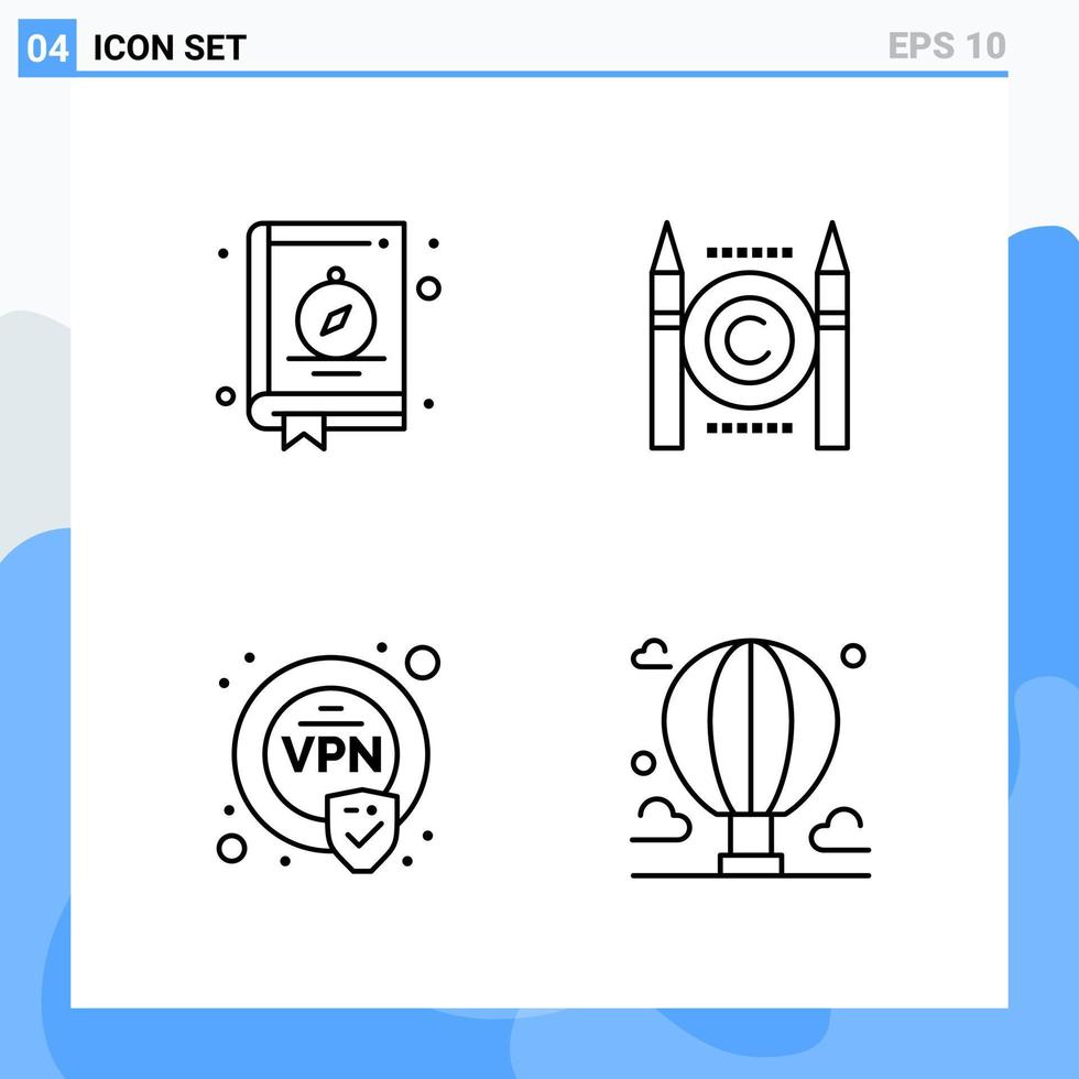 Modern 4 Line style icons. Outline Symbols for general use. Creative Line Icon Sign Isolated on White Background. 4 Icons Pack. vector