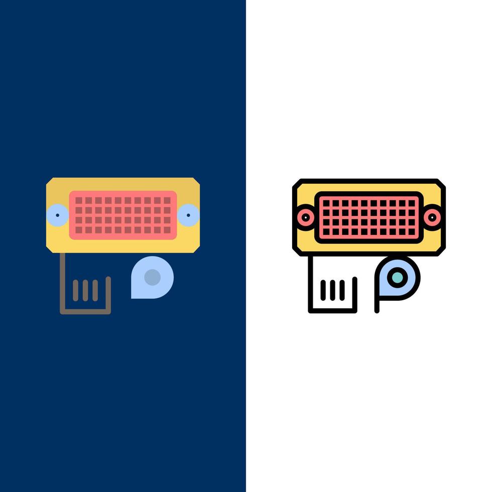 Adapter Connection Data Input  Icons Flat and Line Filled Icon Set Vector Blue Background