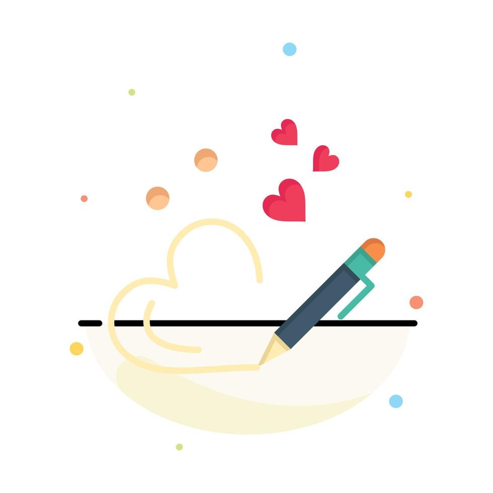 Pen Love Heart Wedding Abstract Flat Color Icon Template vector