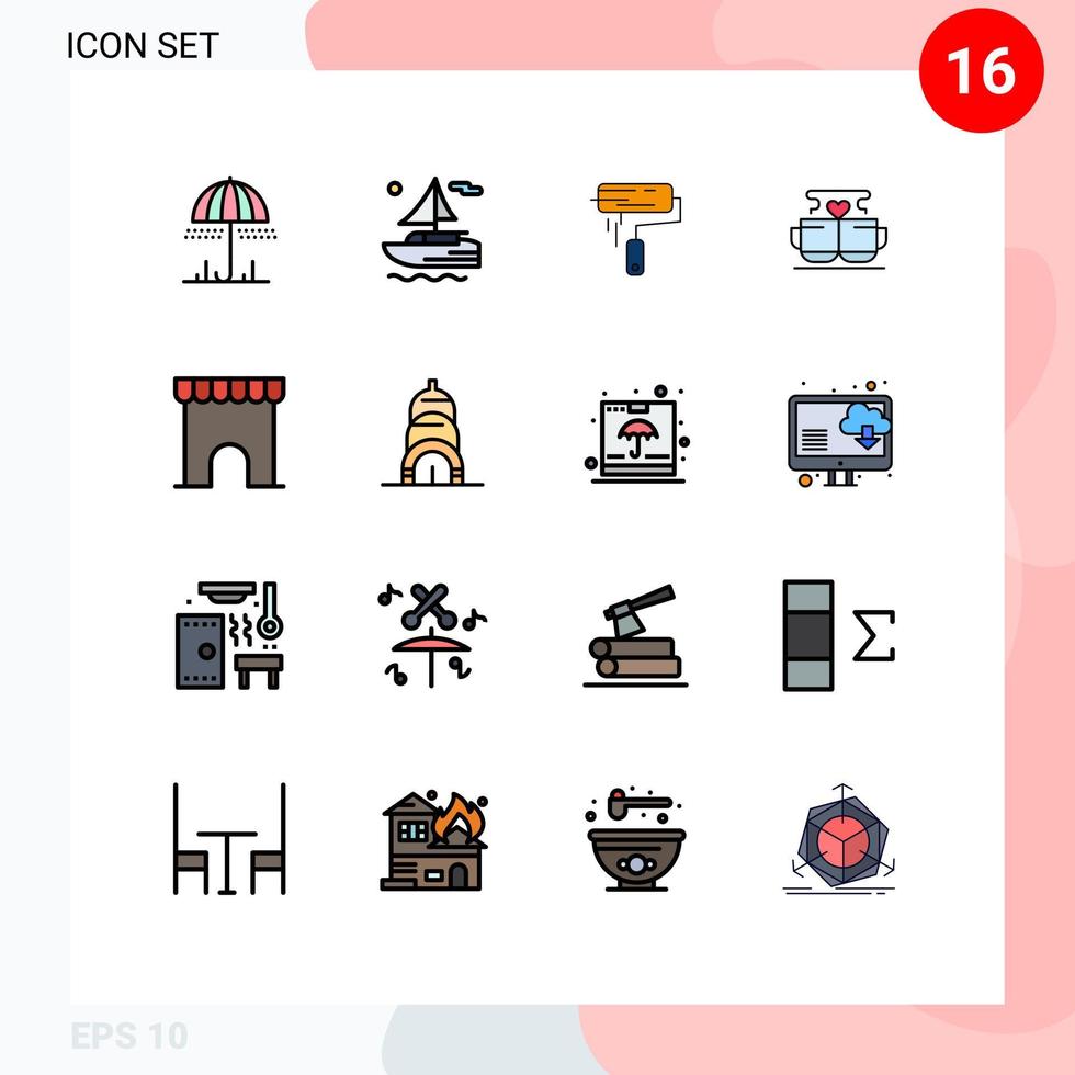 16 iconos creativos signos y símbolos modernos de construcción corazón pintura amor taza elementos de diseño de vectores creativos editables