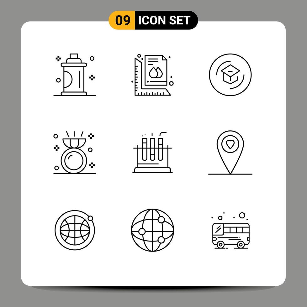 Set of 9 Modern UI Icons Symbols Signs for jewelry diamond print school knowledge Editable Vector Design Elements