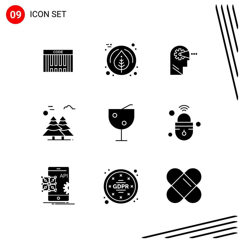 Collection of 9 Vector Icons in solid style. Pixle Perfect Glyph Symbols for Web and Mobile. Solid Icon Signs on White Background. 9 Icons.