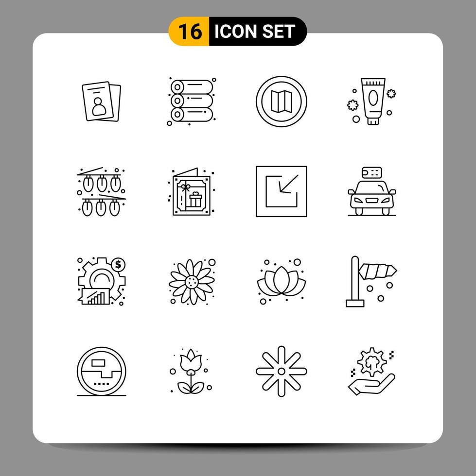 Mobile Interface Outline Set of 16 Pictograms of decorations celebration location woman makeup Editable Vector Design Elements
