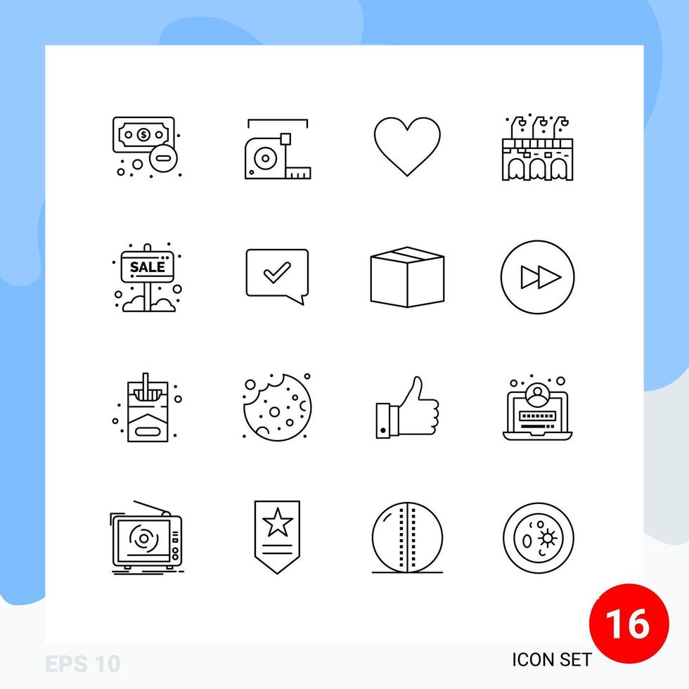 Universal Icon Symbols Group of 16 Modern Outlines of info board pub ruler life wedding Editable Vector Design Elements