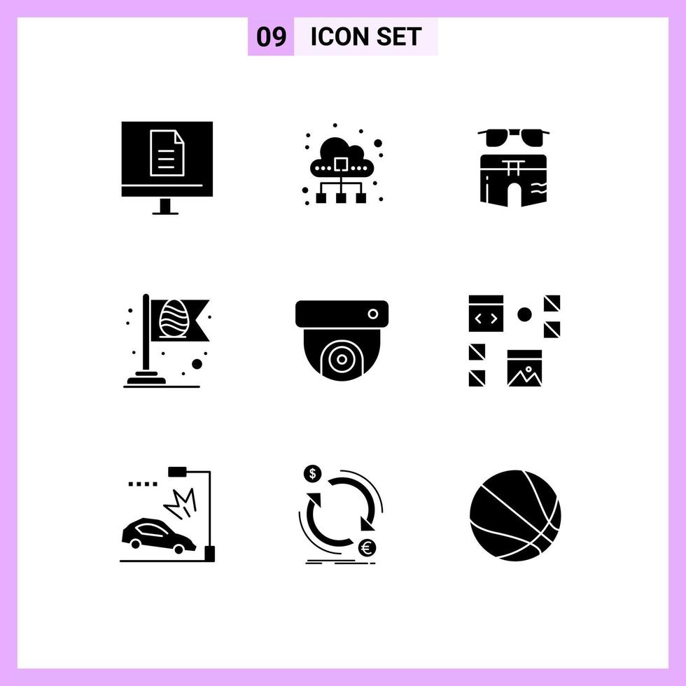 conjunto de 9 iconos modernos de la interfaz de usuario signos de símbolos para los elementos de diseño vectorial editables de natación de pantalones de tráfico de datos de bandera de huevo vector