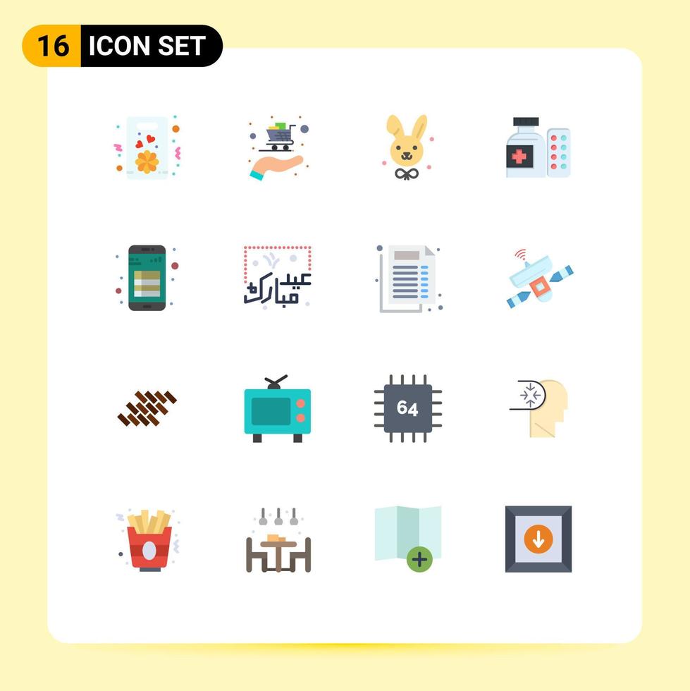 Flat Color Pack of 16 Universal Symbols of note book easter app pills Editable Pack of Creative Vector Design Elements