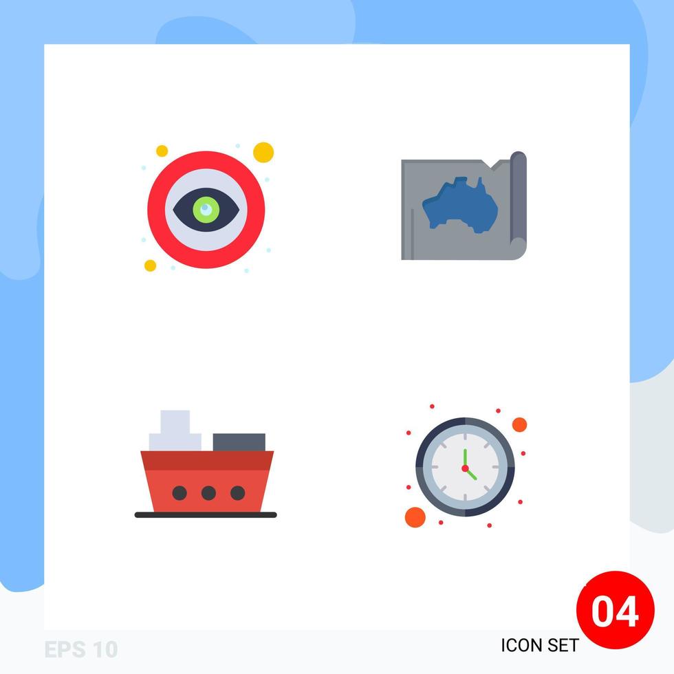Group of 4 Modern Flat Icons Set for eye travel visible country marine Editable Vector Design Elements