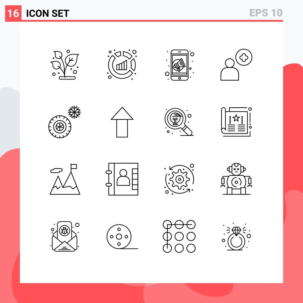 Group of 16 Outlines Signs and Symbols for winter tires advertising user add Editable Vector Design Elements