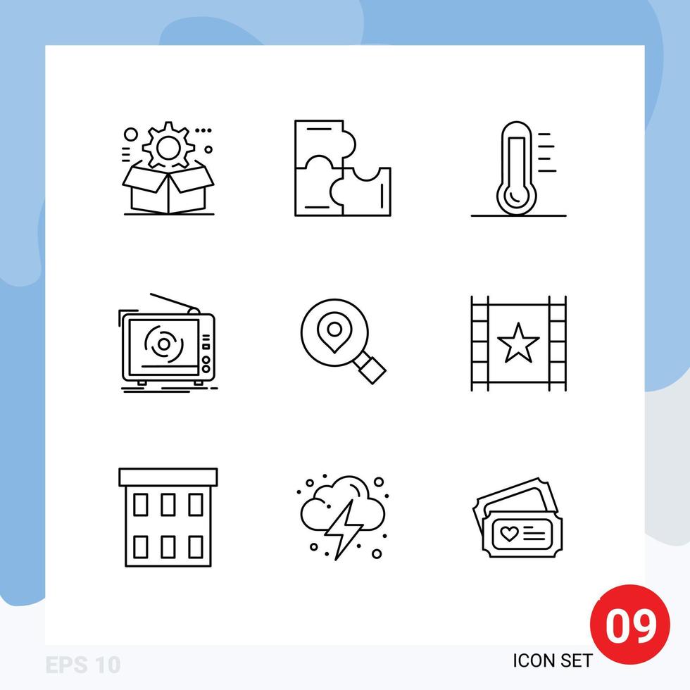 9 Outline concept for Websites Mobile and Apps television ad puzzle pieces tv environment Editable Vector Design Elements