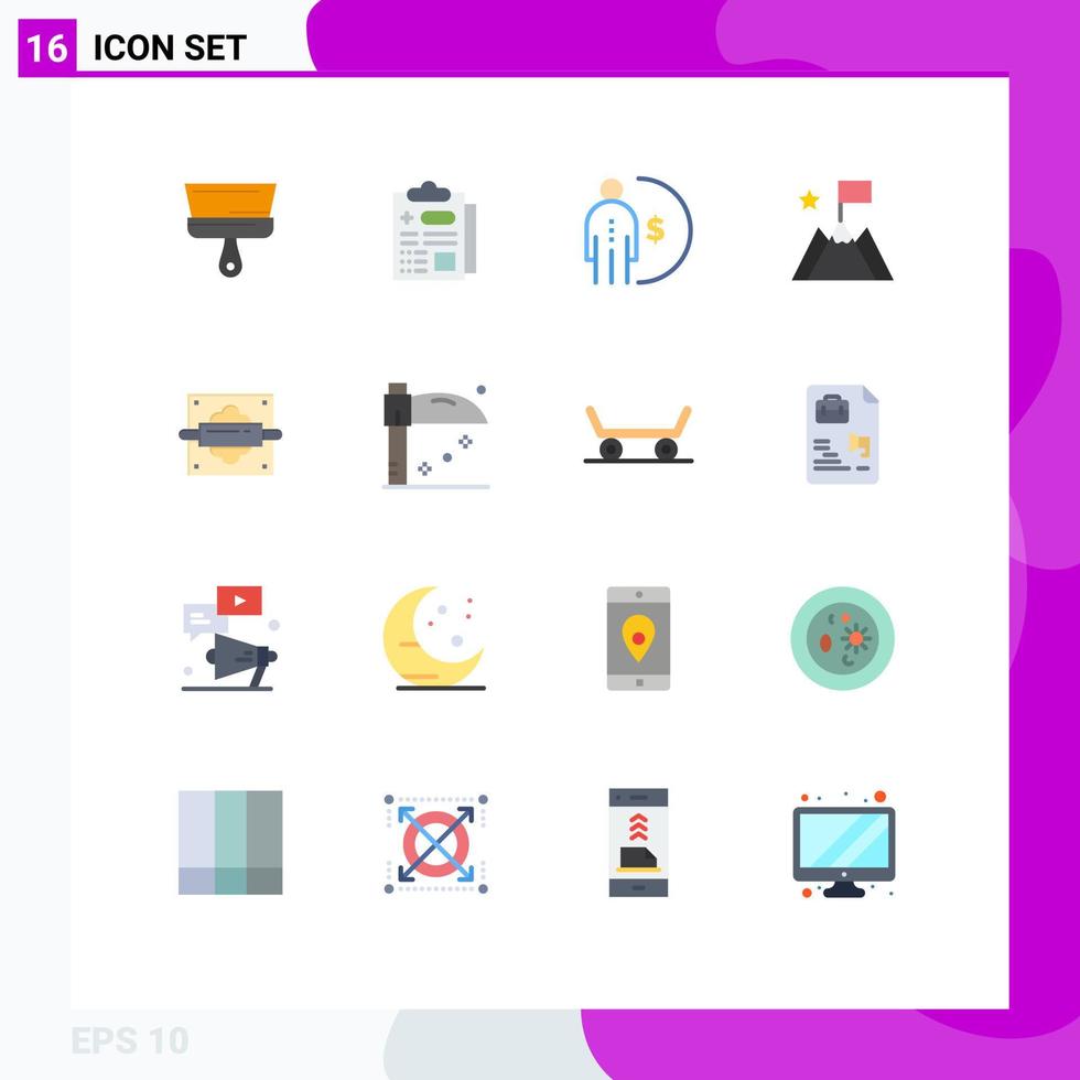 Modern Set of 16 Flat Colors Pictograph of pin trophy finance success achievement Editable Pack of Creative Vector Design Elements