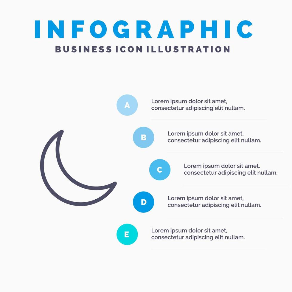 icono de línea natural de sueño nocturno de luna con fondo de infografía de presentación de 5 pasos vector