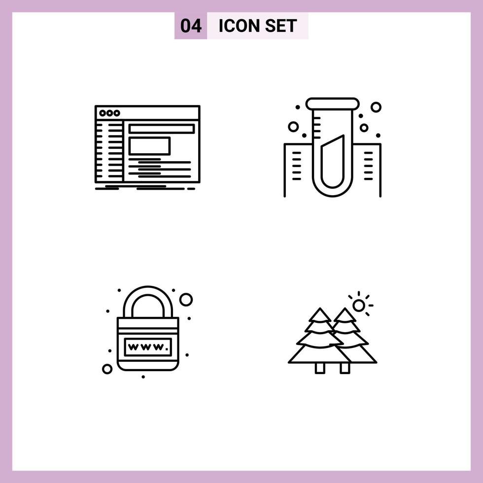 Editable Vector Line Pack of 4 Simple Filledline Flat Colors of admin earth root experiment lock Editable Vector Design Elements