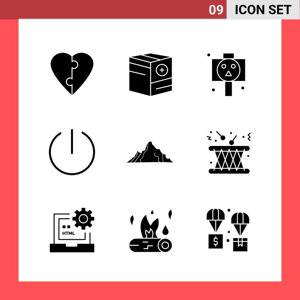 9 Icon Pack Solid Style Glyph Symbols on White Background. Simple Signs for general designing. vector