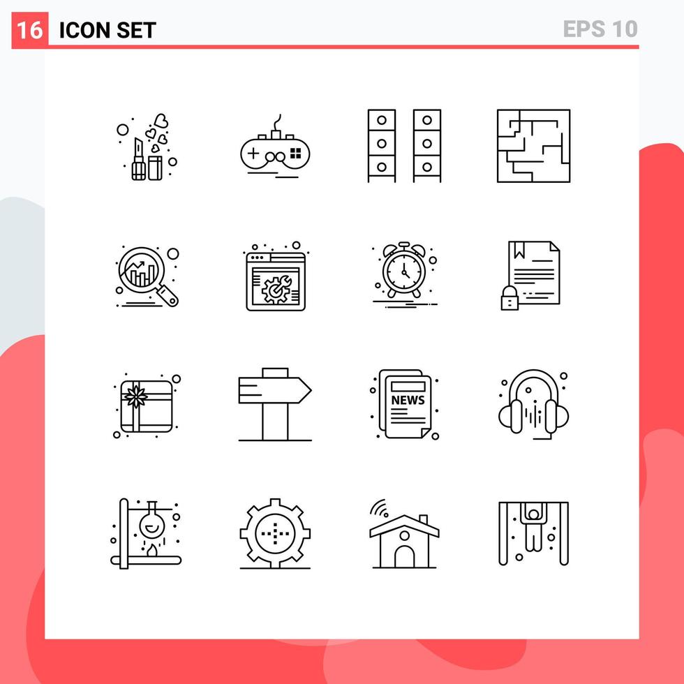 16 Thematic Vector Outlines and Editable Symbols of chart maze draw map wardrobe Editable Vector Design Elements