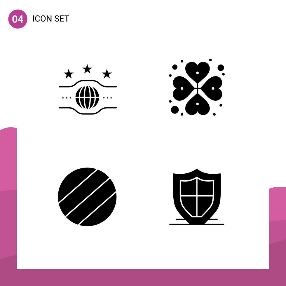 Universal Icon Symbols Group of 4 Modern Solid Glyphs of belt internet sport rose safety Editable Vector Design Elements