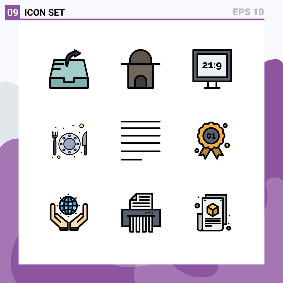 9 Thematic Vector Filledline Flat Colors and Editable Symbols of badge text hd right restaurant Editable Vector Design Elements
