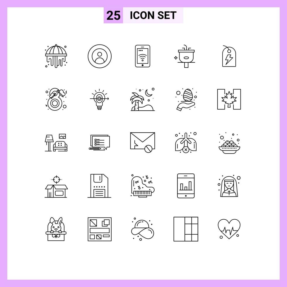 25 Line concept for Websites Mobile and Apps tag shower mobile cleaning basin Editable Vector Design Elements