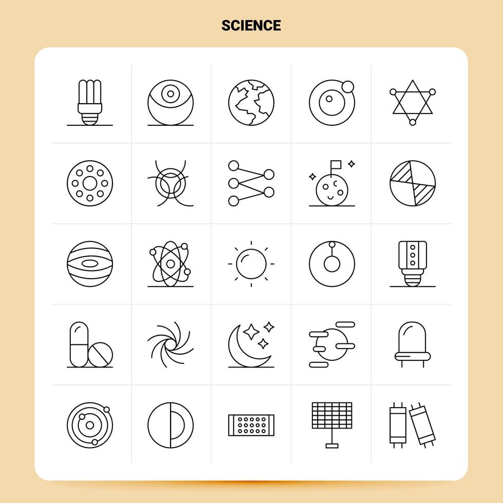 OutLine 25 Science Icon set Vector Line Style Design Black Icons Set Linear pictogram pack Web and Mobile Business ideas design Vector Illustration