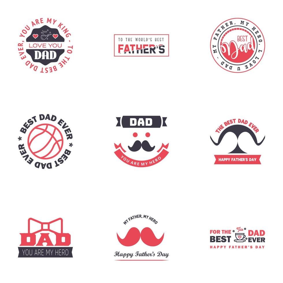 Set of Happy Fathers day elements 9 Black and Pink Vector illustration Editable Vector Design Elements