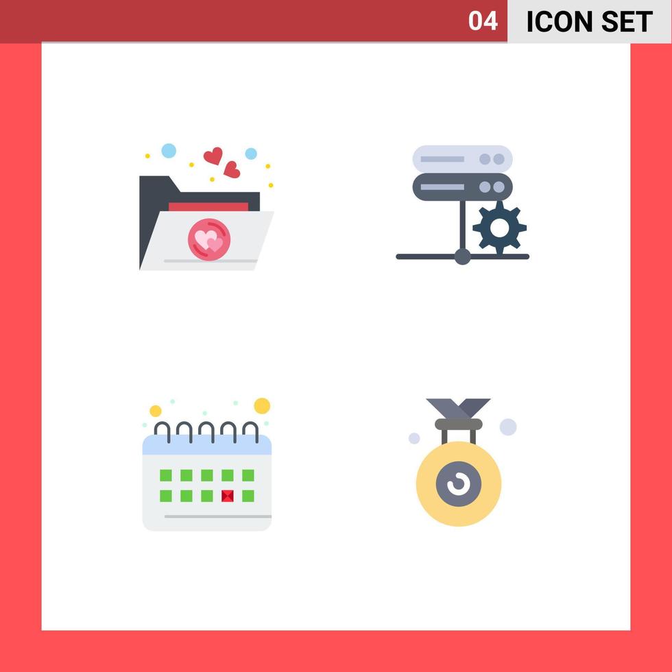 4 Thematic Vector Flat Icons and Editable Symbols of favorite planning database setting medal Editable Vector Design Elements