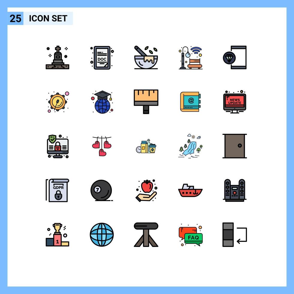 Set of 25 Modern UI Icons Symbols Signs for development coding cooking app light Editable Vector Design Elements