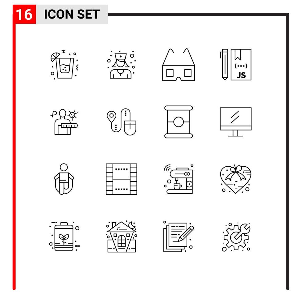 Set of 16 Modern UI Icons Symbols Signs for stages disease stereo virus development Editable Vector Design Elements