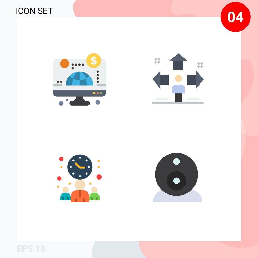 Mobile Interface Flat Icon Set of 4 Pictograms of computer businessman money user office Editable Vector Design Elements