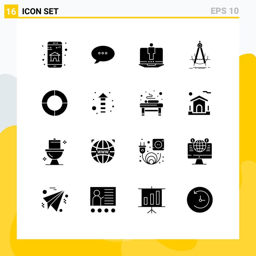 Modern Set of 16 Solid Glyphs Pictograph of diagram measurement computer compass accure Editable Vector Design Elements