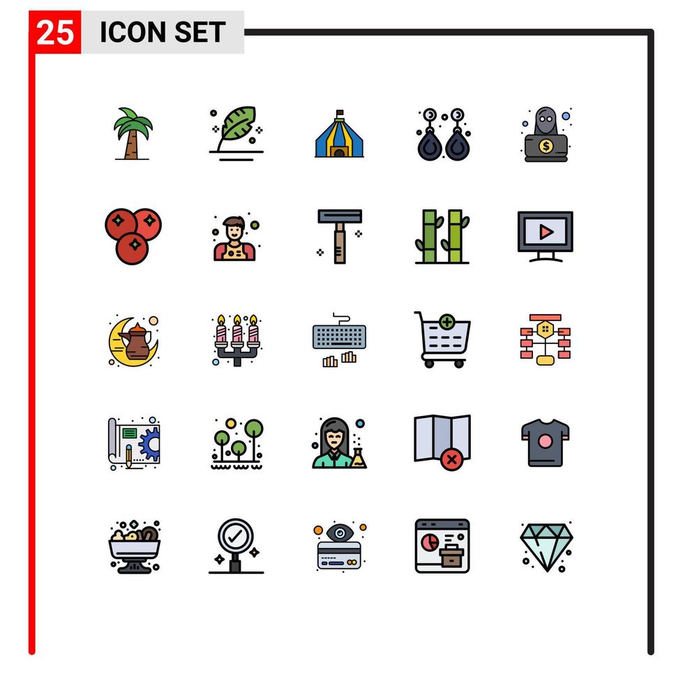 Set of 25 Vector Filled line Flat Colors on Grid for gemstone earring ink circus tant Editable Vector Design Elements