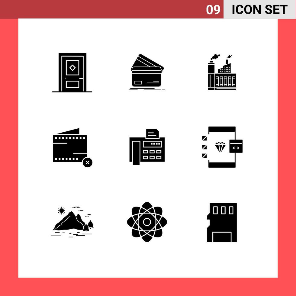 9 Universal Solid Glyph Signs Symbols of commerce smoke finance factory building Editable Vector Design Elements