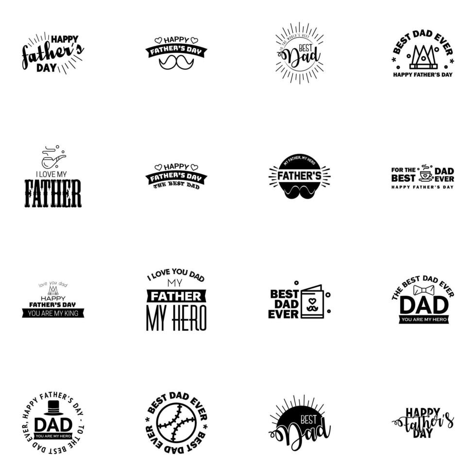 Happy fathers day greeting cards set 16 Black Vector typography lettering Usable for banners print You are the best dad text design Editable Vector Design Elements