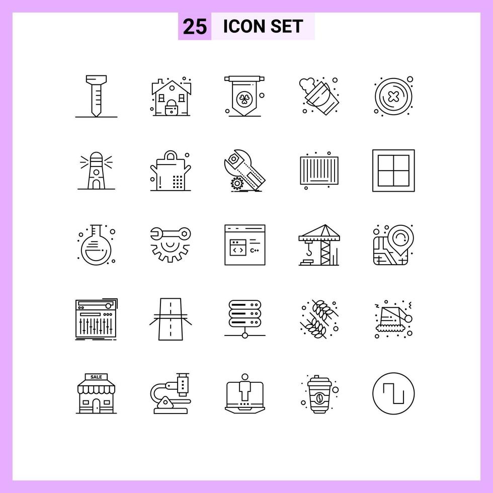 Modern Set of 25 Lines and symbols such as navigation lighthouse fire button cross Editable Vector Design Elements
