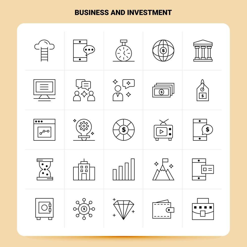 OutLine 25 Business And Investment Icon set Vector Line Style Design Black Icons Set Linear pictogram pack Web and Mobile Business ideas design Vector Illustration