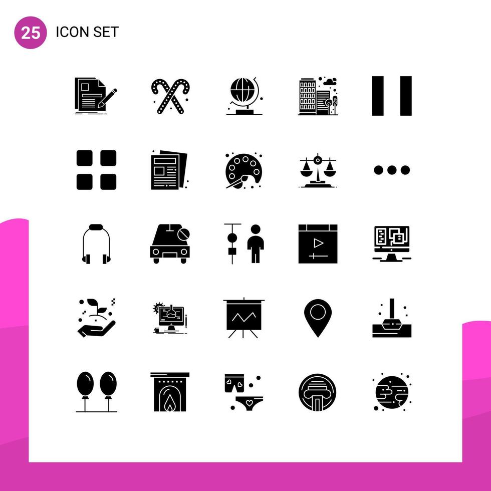 Solid Glyph Pack of 25 Universal Symbols of calc office sweets house building Editable Vector Design Elements