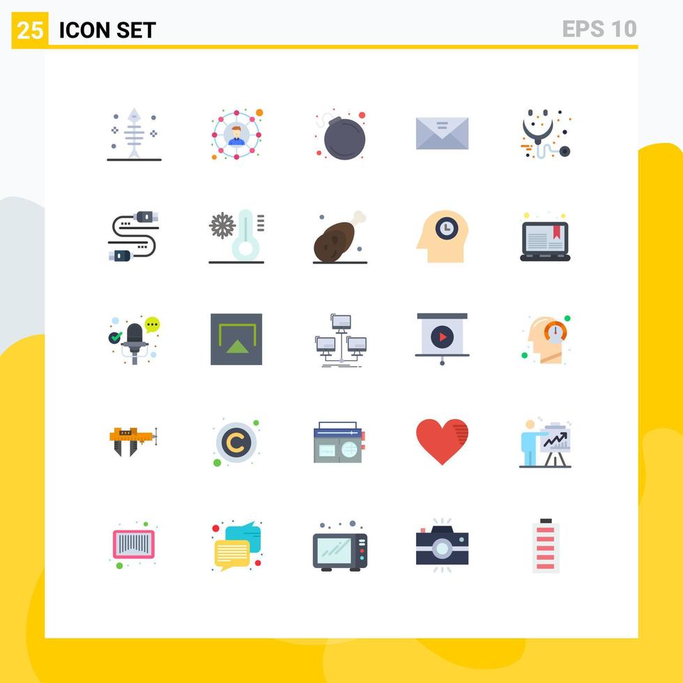 Flat Color Pack of 25 Universal Symbols of health multimedia alert message inbox Editable Vector Design Elements
