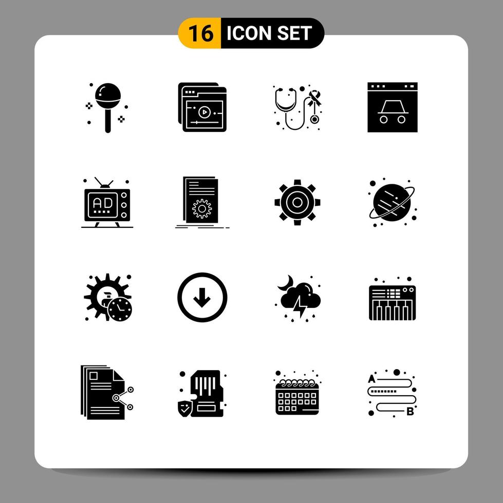 16 Thematic Vector Solid Glyphs and Editable Symbols of ad security health secure hacker Editable Vector Design Elements