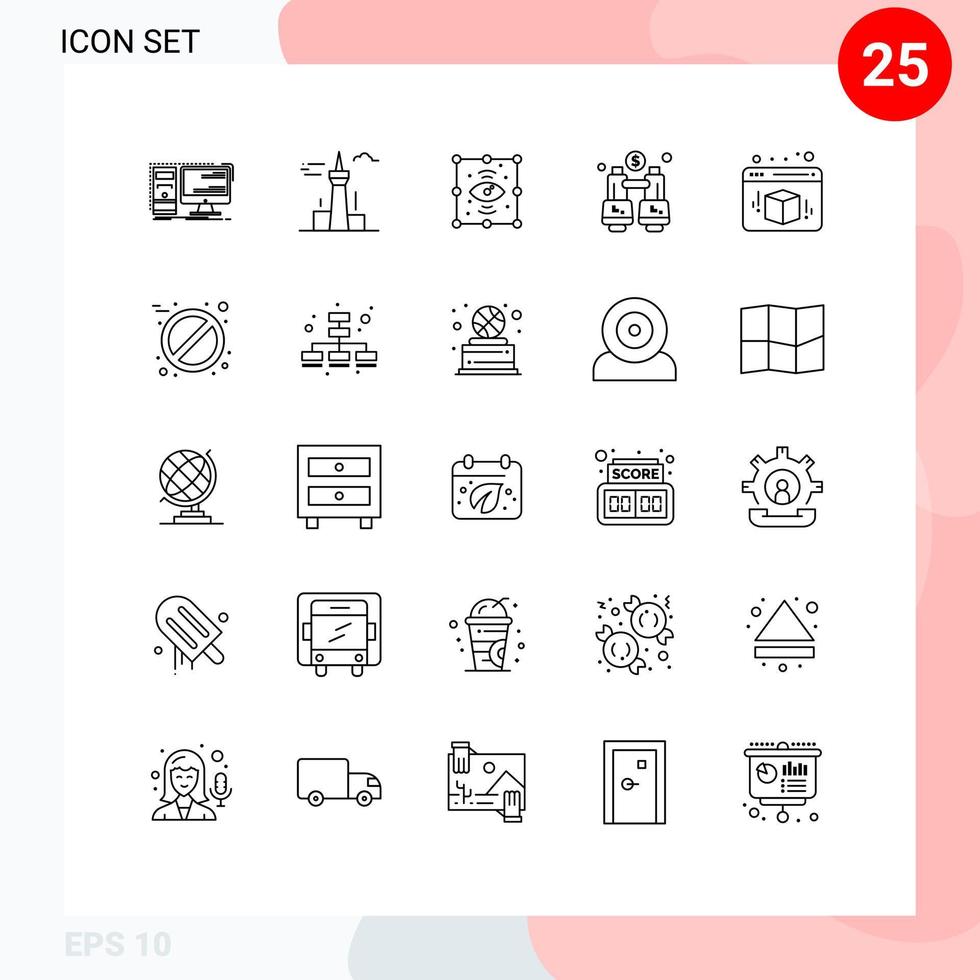 Set of 25 Commercial Lines pack for locate explore tower binoculars eye Editable Vector Design Elements